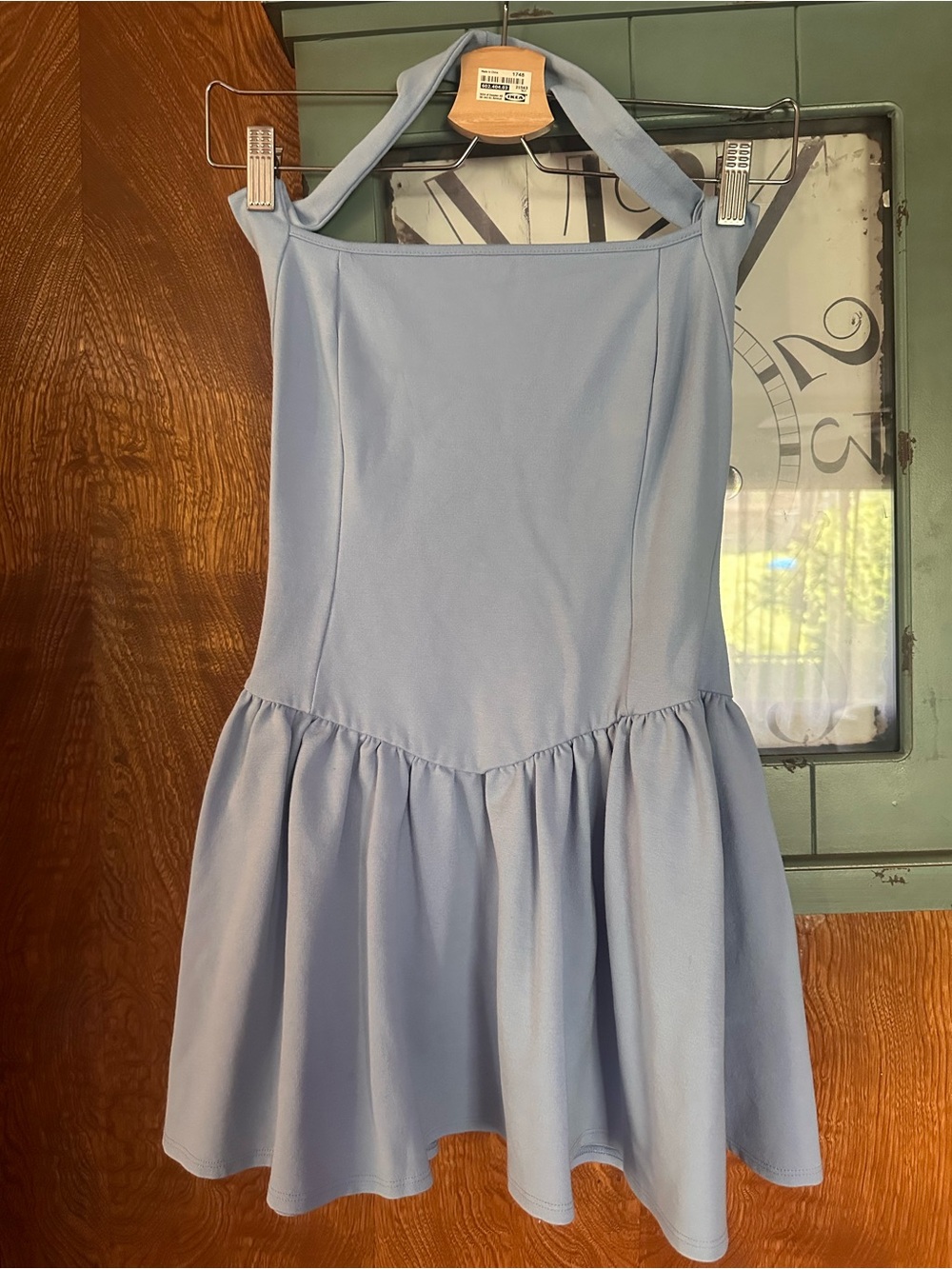 Sleeveless Light Blue Halter Fit-and-Flare Dress